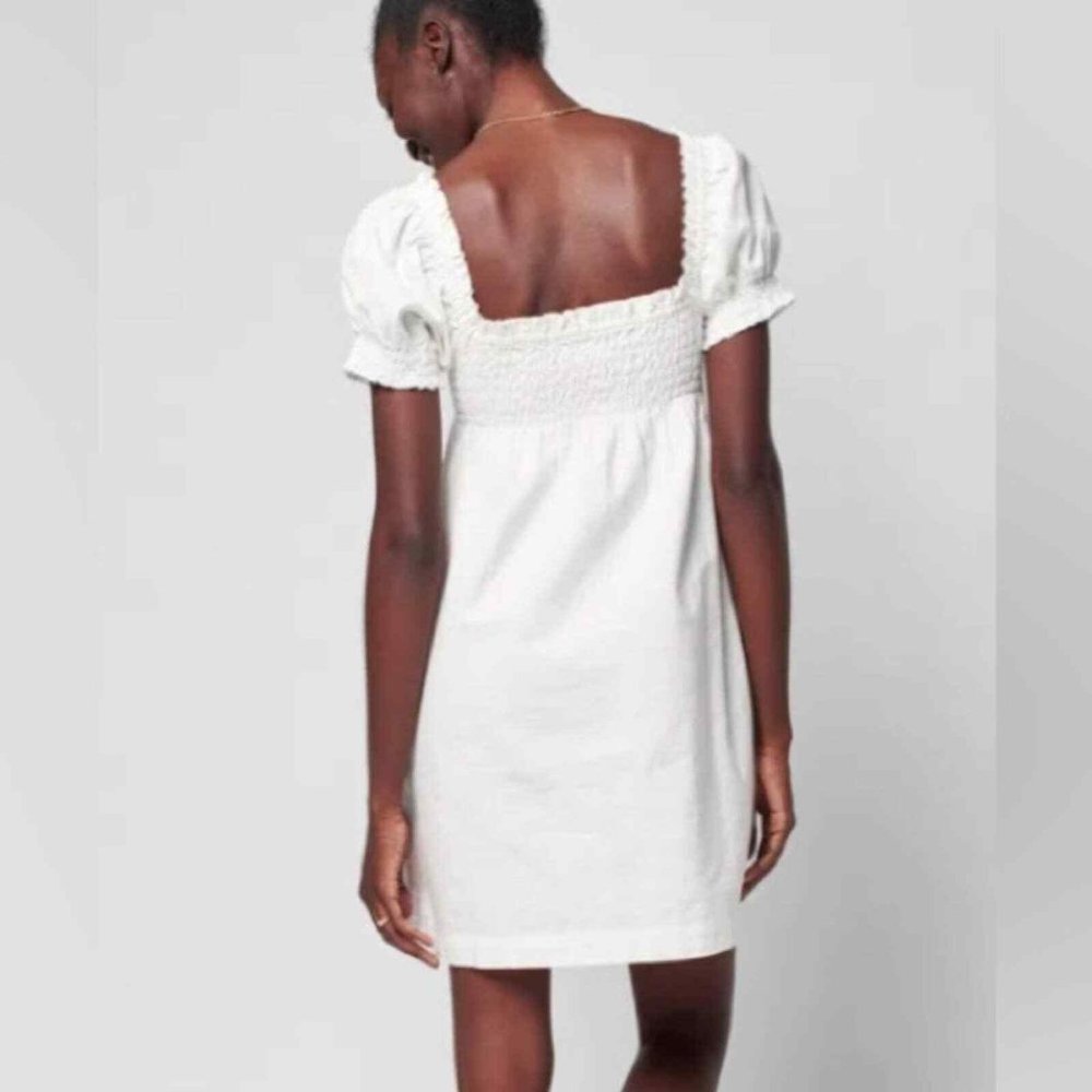 Faherty Ramona Egret Smocked Off Shoulder White Babydoll Bolo Pocket Dress‍﻿ - M